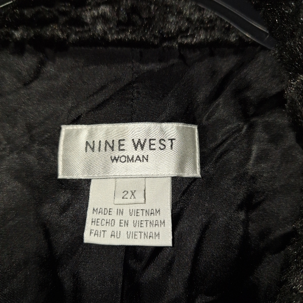 NWT Nine West Black Faux Fur Ribbon Tie Front Coat 2X - Picture 5 of 8